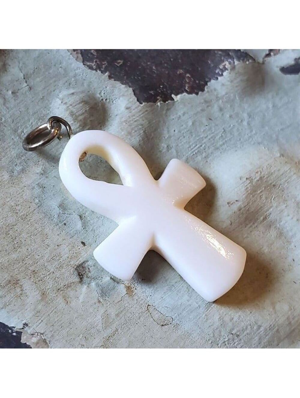 India Ankh Amulet Talisman White Hand Carved Camel Bone Pendant for Necklaces